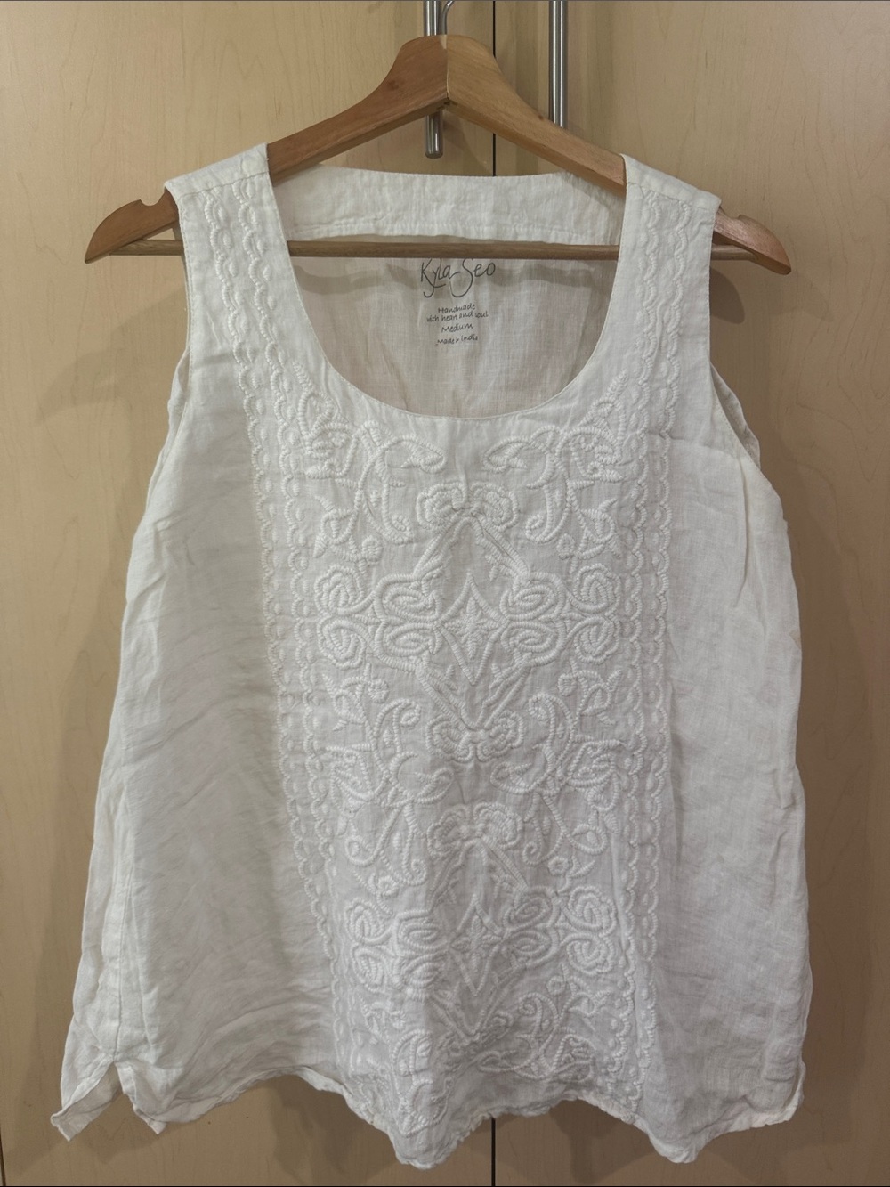 Kyla Seo White Embroidered Linen Camisole Tank